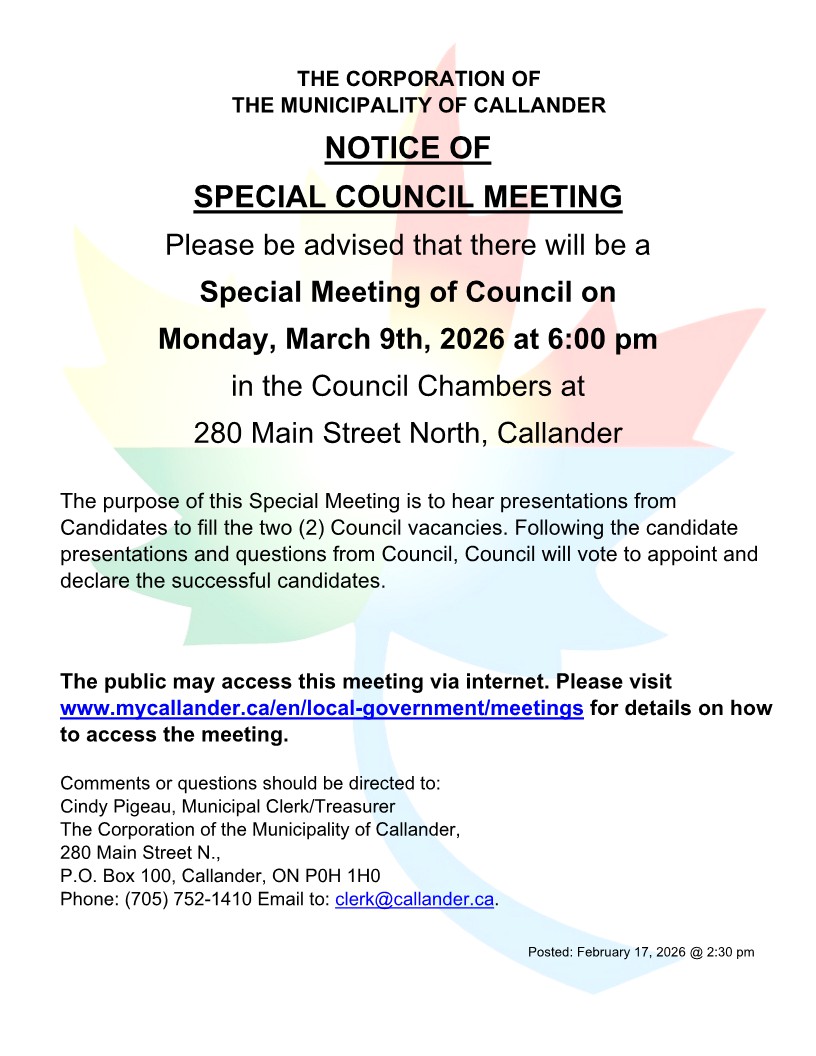 NOTICE of Special Council Meeting - Candidate Night